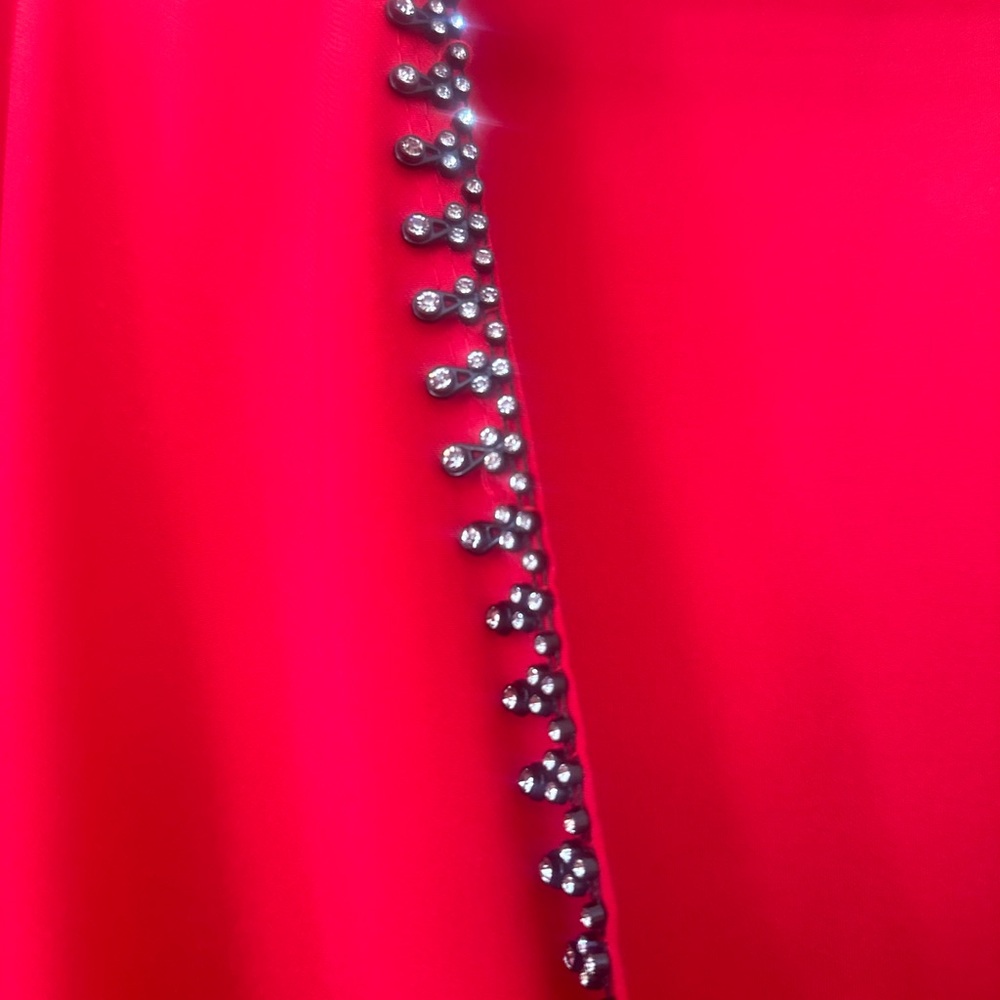 MSK Vibrant Red Embellished Blouse with peek-a-boo sleeves a very festive top - Picture 2 of 6